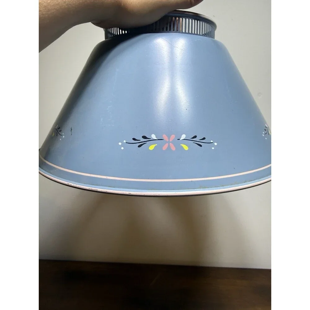 Vintage Tole Toleware Metal Blue Gray Lamp Shade 12